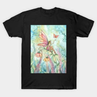 Free Fairy and Butterfly Art Watercolor Illustration T-Shirt